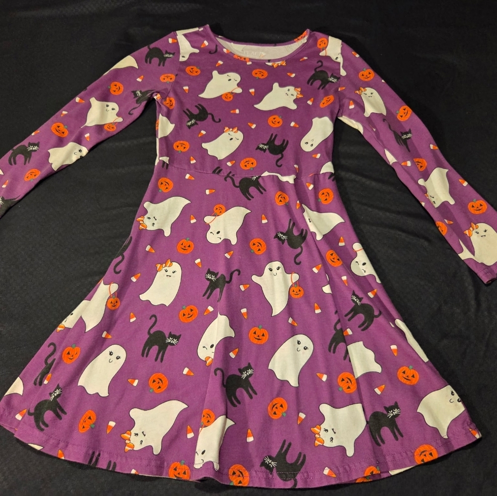Children's Place Purple Halloween Dress with Ghosts and Cats